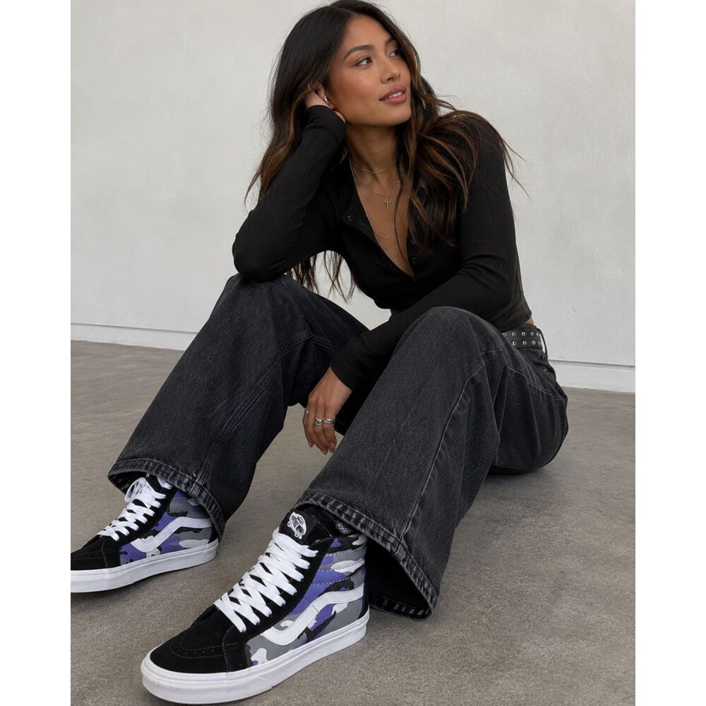 Vans Sk8-Hi Reissue Pop Camo Purple Gray Black White High Top Sneakers Women 8